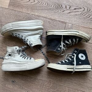 Converse - 2 Pair Black / Cream and White Platform with Stripe details